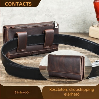 Férfi övtáska telefonhoz, valódi bőr, első réteg marhabőr, lélegző, multifunkcionális