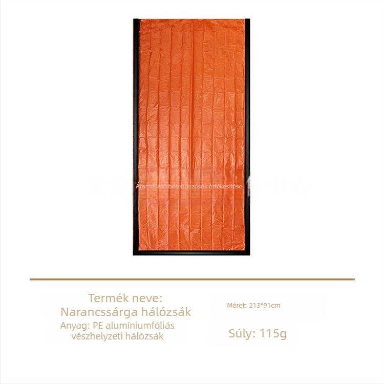 Longxuan Túrázáshoz és túléléshez szükséges vészhelyzeti hálzsák – Meleg hálzsák PE alumínium fóliával | Modell: Warm sleeping bag | Anyag: PE alumínium fólia | Alkalmazási terület: Kemping