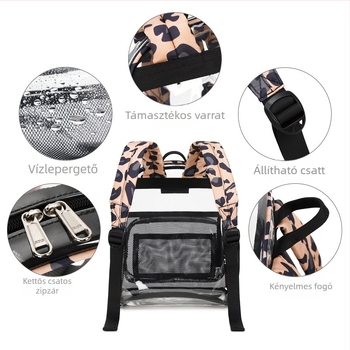 Átlátszó női hátizsák TPU-ból, vízálló, cipzáras záródás, belső cipzáras zseb, belső réteg