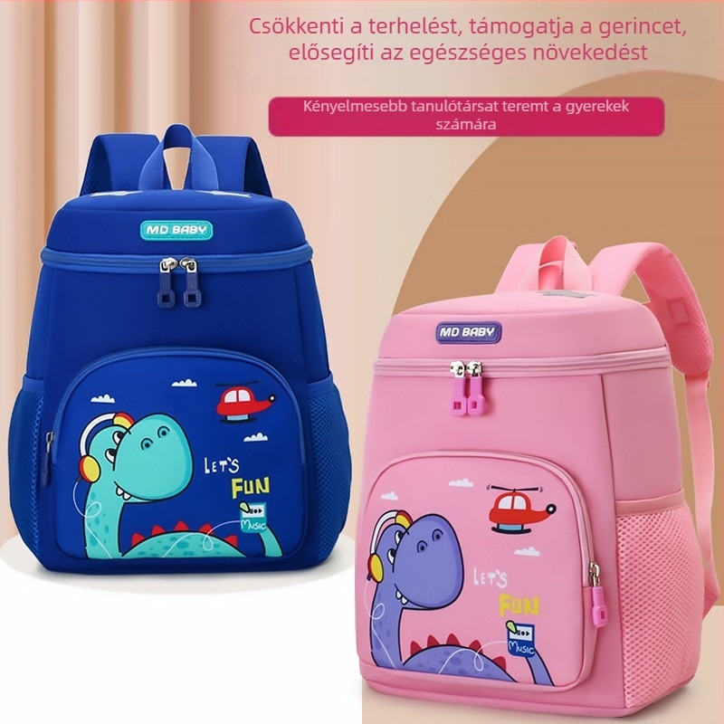 Óvodai hátizsák dínó-karikatúra mintával, uniszex, Oxford anyag, könnyű, görbült vállpántok, nylon bélés