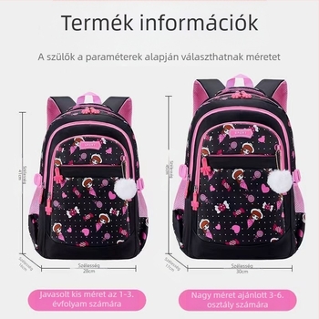 Lányoknak szóló iskolatáska hercegnő mintával, 1–6. osztály, ultrakönnyű, terheléscsökkentés, éjjeli fényvisszaverő elemek, Oxford anyag