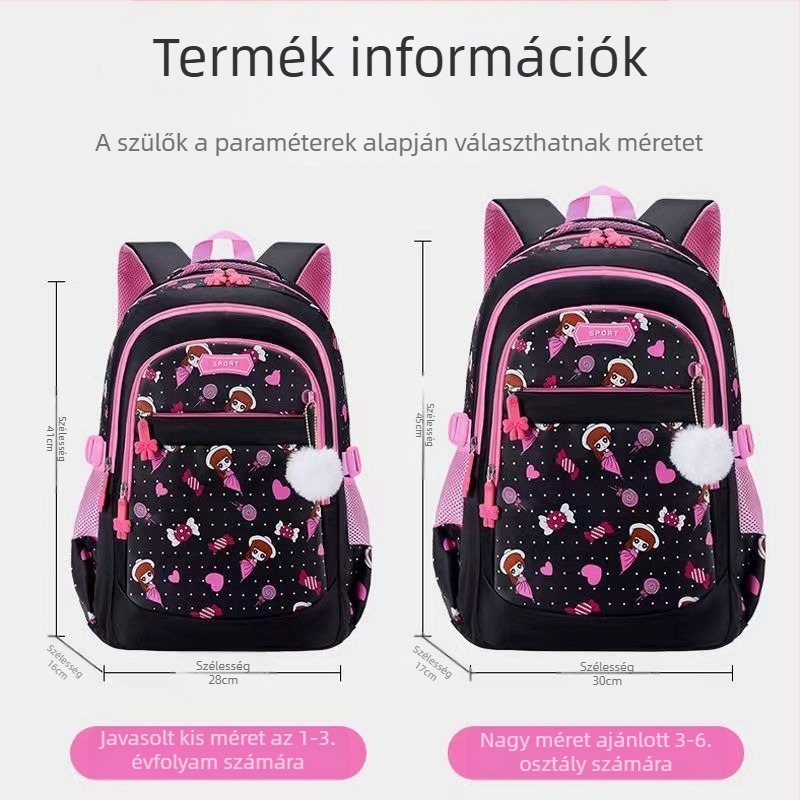 Lányoknak szóló iskolatáska hercegnő mintával, 1–6. osztály, ultrakönnyű, terheléscsökkentés, éjjeli fényvisszaverő elemek, Oxford anyag