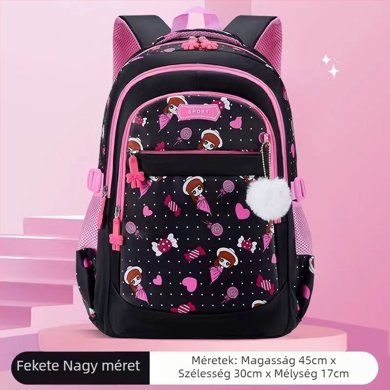 Lányoknak szóló iskolatáska hercegnő mintával, 1–6. osztály, ultrakönnyű, terheléscsökkentés, éjjeli fényvisszaverő elemek, Oxford anyag