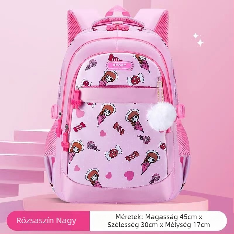 Lányoknak szóló iskolatáska hercegnő mintával, 1–6. osztály, ultrakönnyű, terheléscsökkentés, éjjeli fényvisszaverő elemek, Oxford anyag