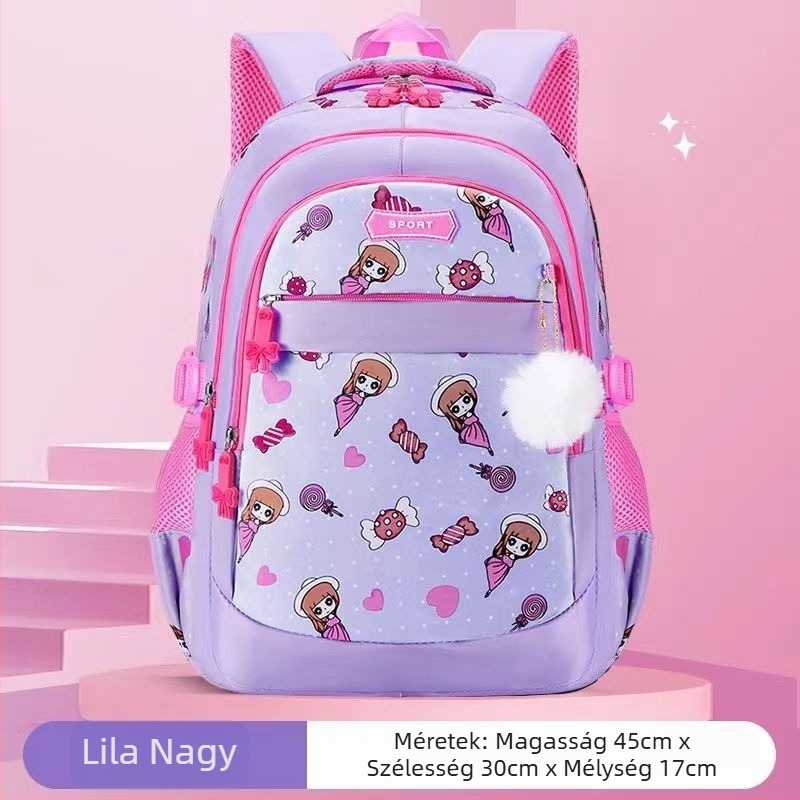 Lányoknak szóló iskolatáska hercegnő mintával, 1–6. osztály, ultrakönnyű, terheléscsökkentés, éjjeli fényvisszaverő elemek, Oxford anyag