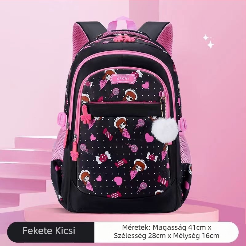 Lányoknak szóló iskolatáska hercegnő mintával, 1–6. osztály, ultrakönnyű, terheléscsökkentés, éjjeli fényvisszaverő elemek, Oxford anyag