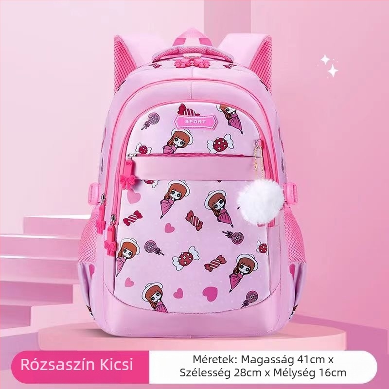 Lányoknak szóló iskolatáska hercegnő mintával, 1–6. osztály, ultrakönnyű, terheléscsökkentés, éjjeli fényvisszaverő elemek, Oxford anyag