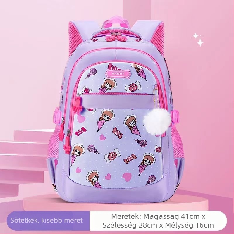 Lányoknak szóló iskolatáska hercegnő mintával, 1–6. osztály, ultrakönnyű, terheléscsökkentés, éjjeli fényvisszaverő elemek, Oxford anyag