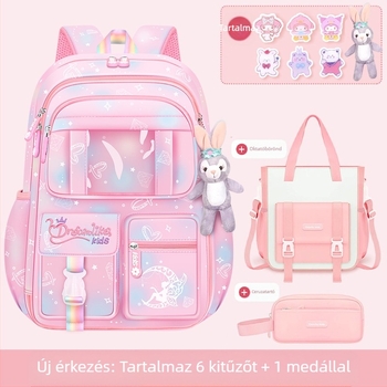 Lányoknak szóló iskolatásk, 1–6. osztály, ultra könnyű Oxford anyag, lélegző és tehercsökkentő, gradiens mintázat