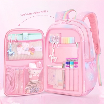 Lányoknak szóló iskolatásk, 1–6. osztály, ultra könnyű Oxford anyag, lélegző és tehercsökkentő, gradiens mintázat