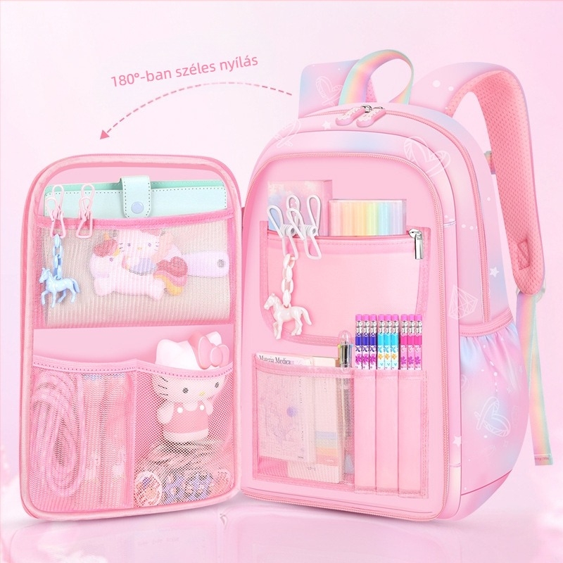 Lányoknak szóló iskolatásk, 1–6. osztály, ultra könnyű Oxford anyag, lélegző és tehercsökkentő, gradiens mintázat