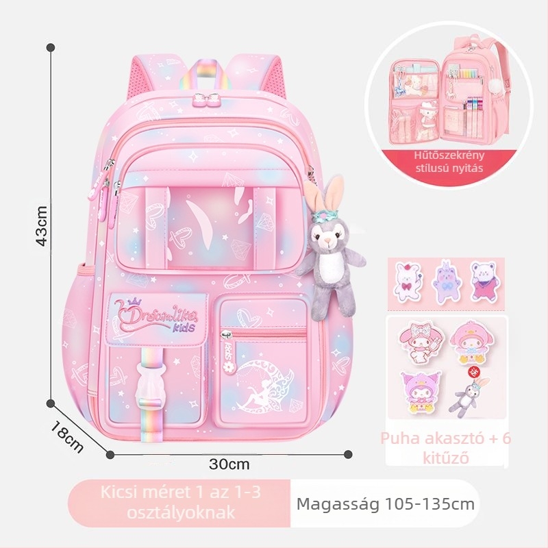 Lányoknak szóló iskolatásk, 1–6. osztály, ultra könnyű Oxford anyag, lélegző és tehercsökkentő, gradiens mintázat