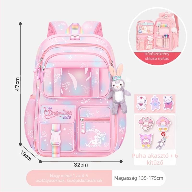 Lányoknak szóló iskolatásk, 1–6. osztály, ultra könnyű Oxford anyag, lélegző és tehercsökkentő, gradiens mintázat