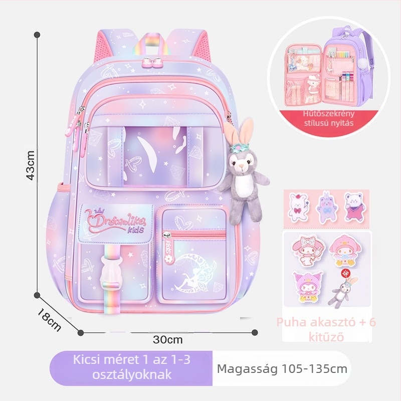 Lányoknak szóló iskolatásk, 1–6. osztály, ultra könnyű Oxford anyag, lélegző és tehercsökkentő, gradiens mintázat