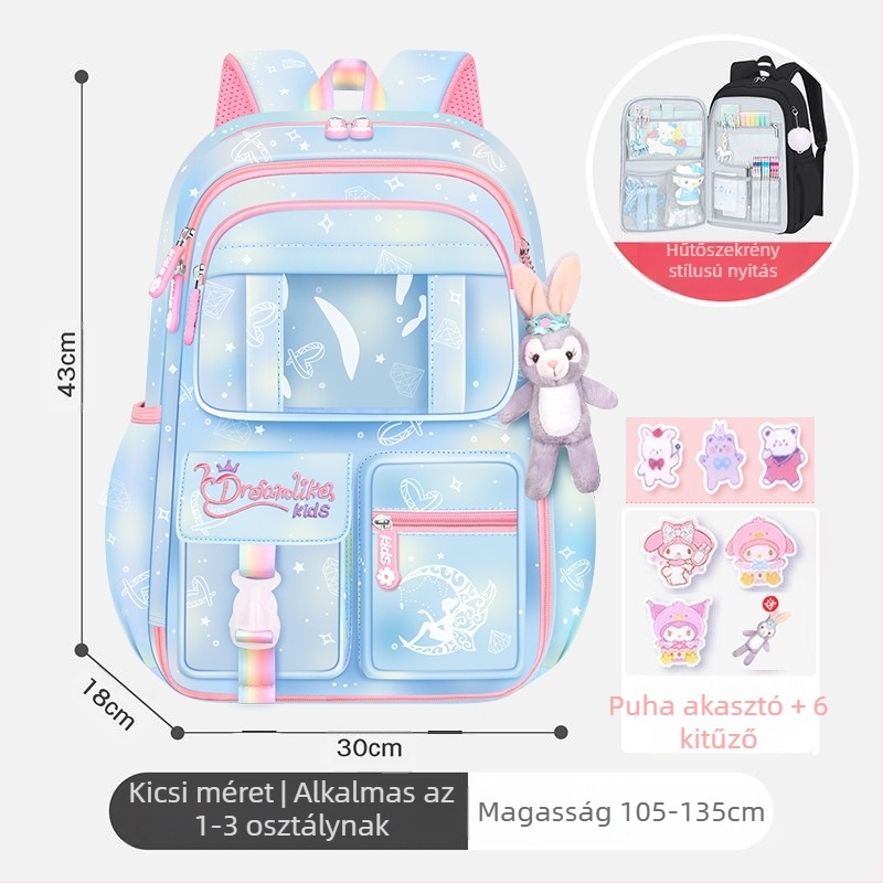 Lányoknak szóló iskolatásk, 1–6. osztály, ultra könnyű Oxford anyag, lélegző és tehercsökkentő, gradiens mintázat