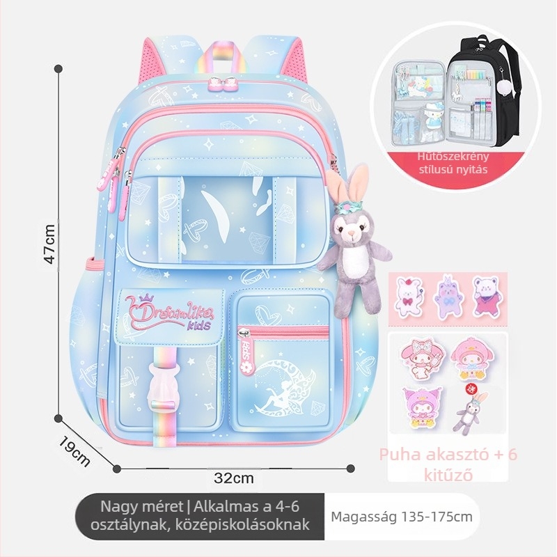 Lányoknak szóló iskolatásk, 1–6. osztály, ultra könnyű Oxford anyag, lélegző és tehercsökkentő, gradiens mintázat