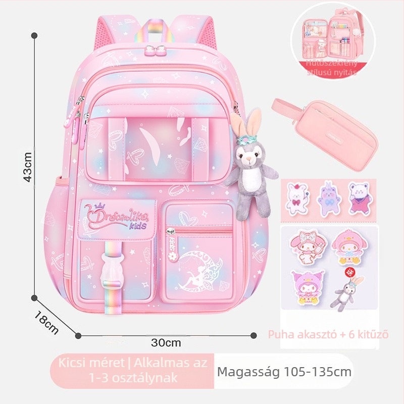 Lányoknak szóló iskolatásk, 1–6. osztály, ultra könnyű Oxford anyag, lélegző és tehercsökkentő, gradiens mintázat