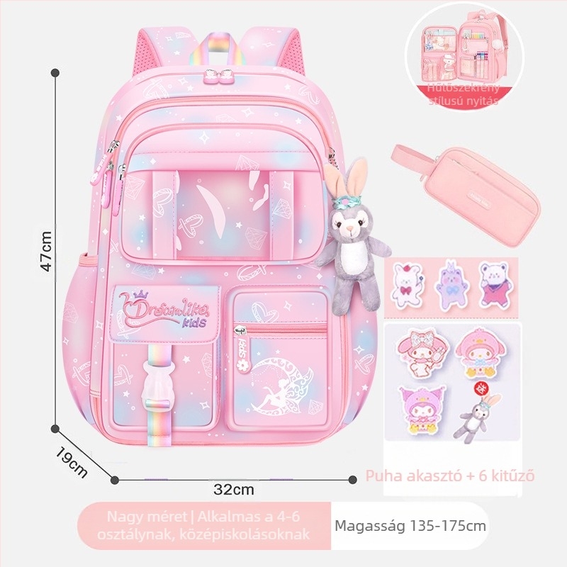 Lányoknak szóló iskolatásk, 1–6. osztály, ultra könnyű Oxford anyag, lélegző és tehercsökkentő, gradiens mintázat