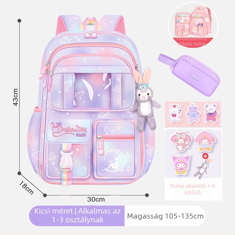 Lányoknak szóló iskolatásk, 1–6. osztály, ultra könnyű Oxford anyag, lélegző és tehercsökkentő, gradiens mintázat