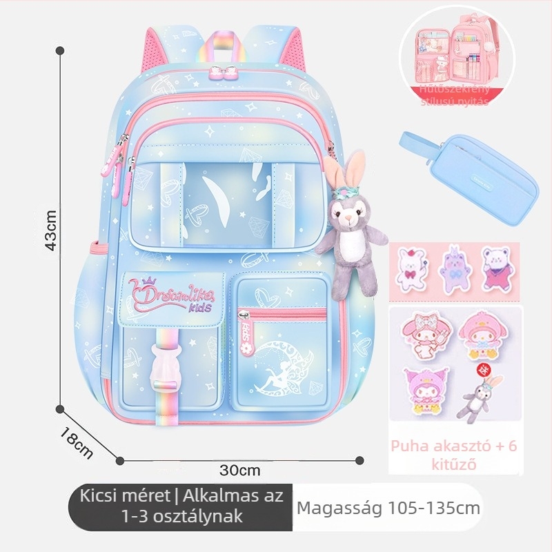 Lányoknak szóló iskolatásk, 1–6. osztály, ultra könnyű Oxford anyag, lélegző és tehercsökkentő, gradiens mintázat