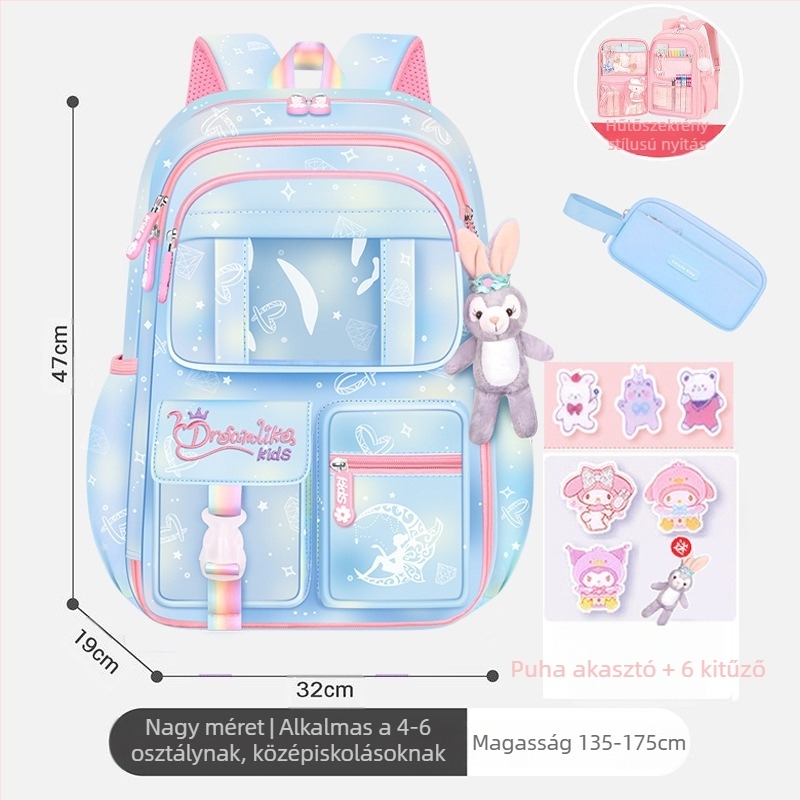 Lányoknak szóló iskolatásk, 1–6. osztály, ultra könnyű Oxford anyag, lélegző és tehercsökkentő, gradiens mintázat