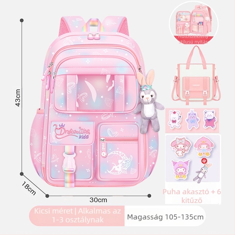 Lányoknak szóló iskolatásk, 1–6. osztály, ultra könnyű Oxford anyag, lélegző és tehercsökkentő, gradiens mintázat