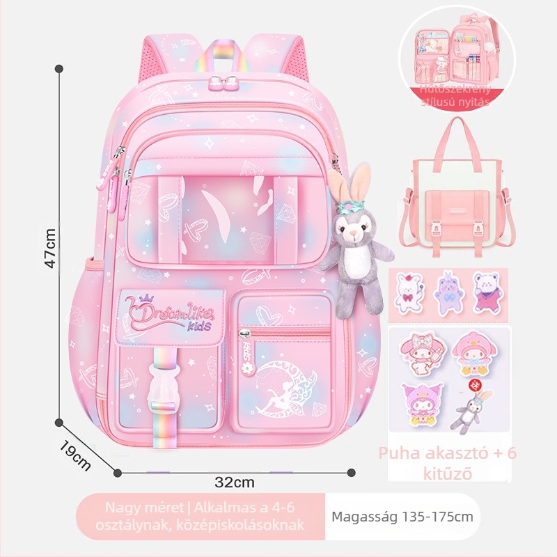 Lányoknak szóló iskolatásk, 1–6. osztály, ultra könnyű Oxford anyag, lélegző és tehercsökkentő, gradiens mintázat