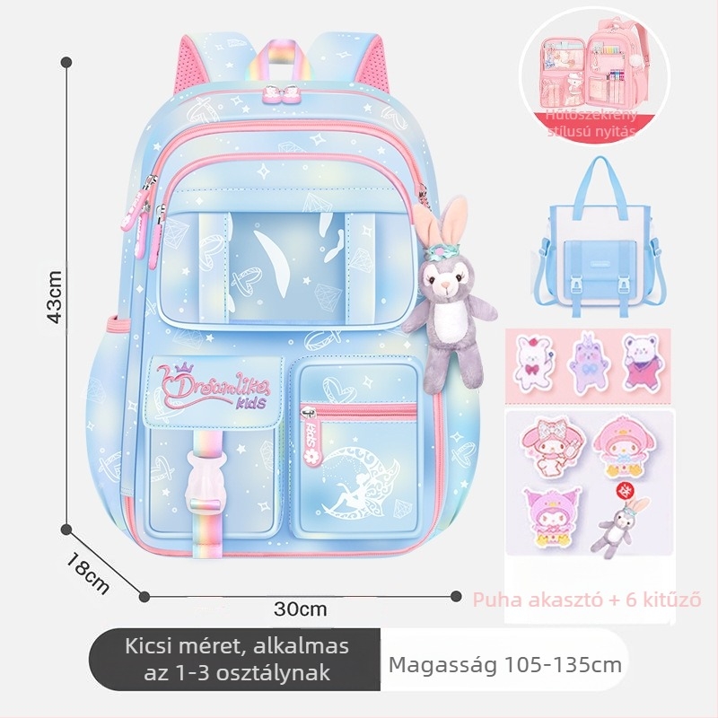 Lányoknak szóló iskolatásk, 1–6. osztály, ultra könnyű Oxford anyag, lélegző és tehercsökkentő, gradiens mintázat