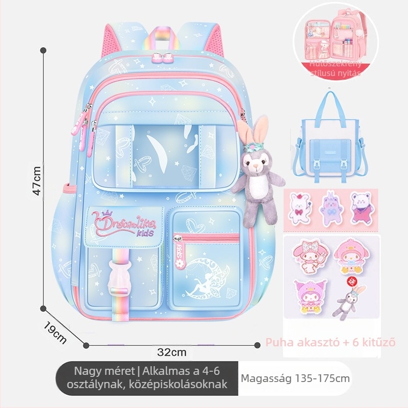 Lányoknak szóló iskolatásk, 1–6. osztály, ultra könnyű Oxford anyag, lélegző és tehercsökkentő, gradiens mintázat