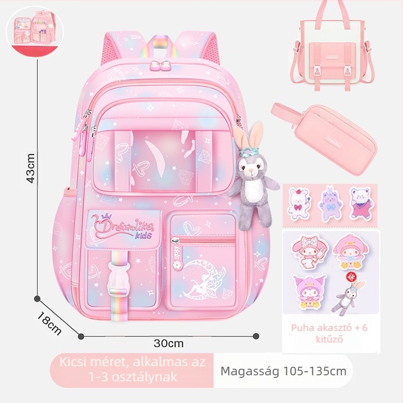 Lányoknak szóló iskolatásk, 1–6. osztály, ultra könnyű Oxford anyag, lélegző és tehercsökkentő, gradiens mintázat