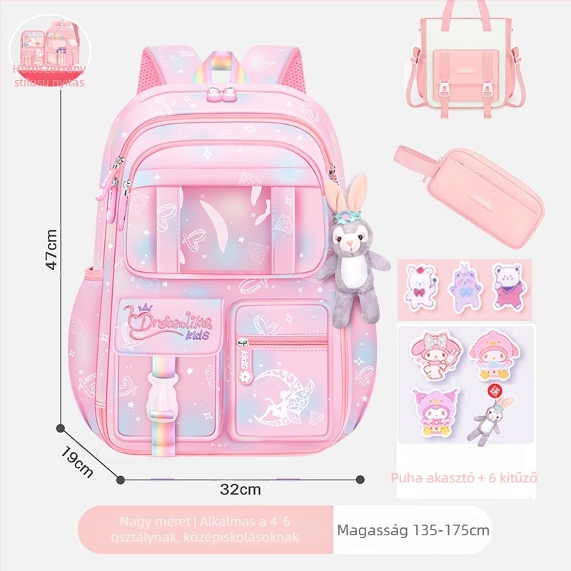 Lányoknak szóló iskolatásk, 1–6. osztály, ultra könnyű Oxford anyag, lélegző és tehercsökkentő, gradiens mintázat