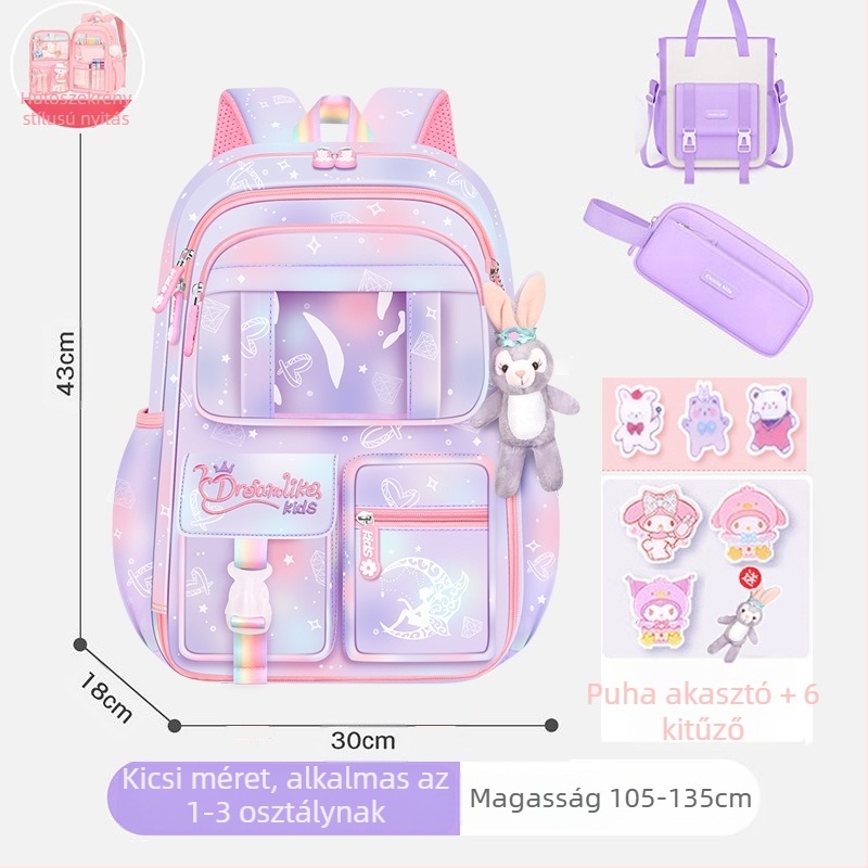 Lányoknak szóló iskolatásk, 1–6. osztály, ultra könnyű Oxford anyag, lélegző és tehercsökkentő, gradiens mintázat