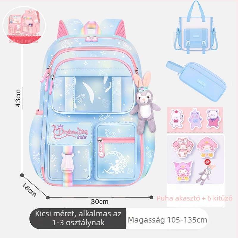 Lányoknak szóló iskolatásk, 1–6. osztály, ultra könnyű Oxford anyag, lélegző és tehercsökkentő, gradiens mintázat