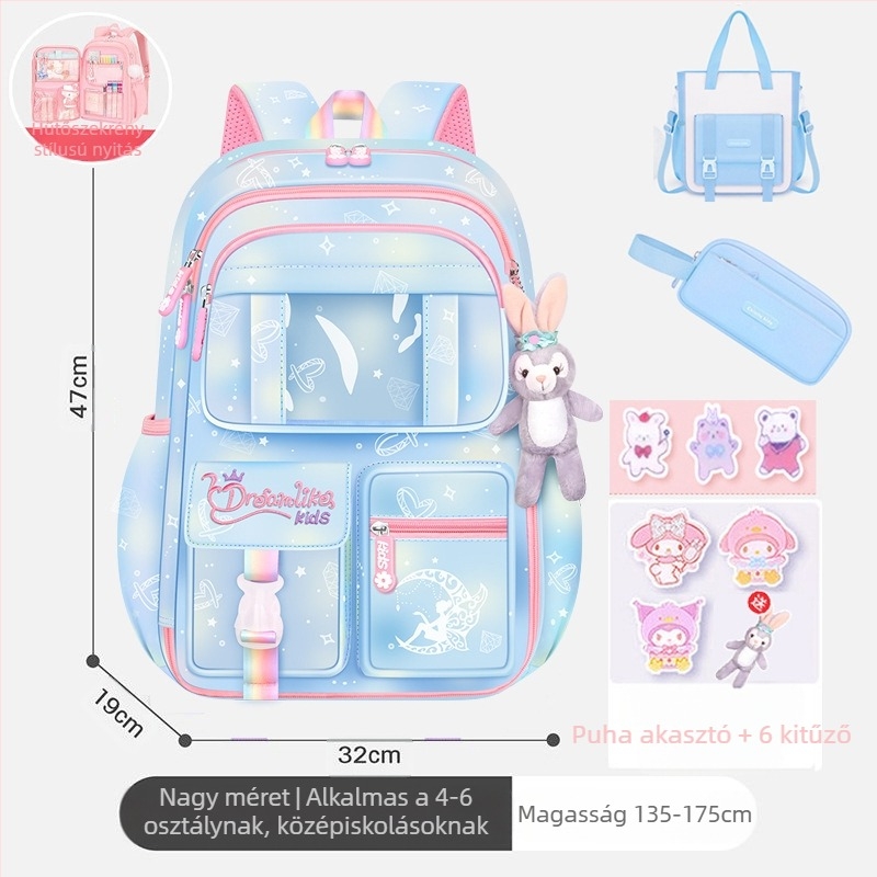 Lányoknak szóló iskolatásk, 1–6. osztály, ultra könnyű Oxford anyag, lélegző és tehercsökkentő, gradiens mintázat