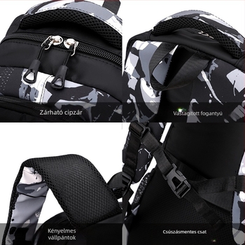 Natural Fish Iskola- és utazó hátizsák, vízálló Oxford anyag, 20–35 L kapacitás, légpárnás vállpántok