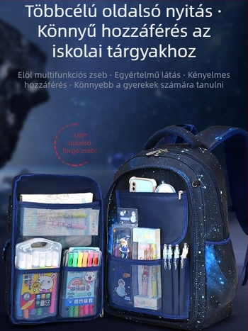 Iskolai hátizsák fiúknak, általános iskola 1–6. osztály, nejlon, lélegző, vízálló, ultra könnyű, légpárnás vállpánt