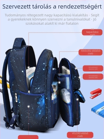 Iskolai hátizsák fiúknak, általános iskola 1–6. osztály, nejlon, lélegző, vízálló, ultra könnyű, légpárnás vállpánt