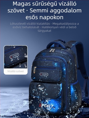 Iskolai hátizsák fiúknak, általános iskola 1–6. osztály, nejlon, lélegző, vízálló, ultra könnyű, légpárnás vállpánt