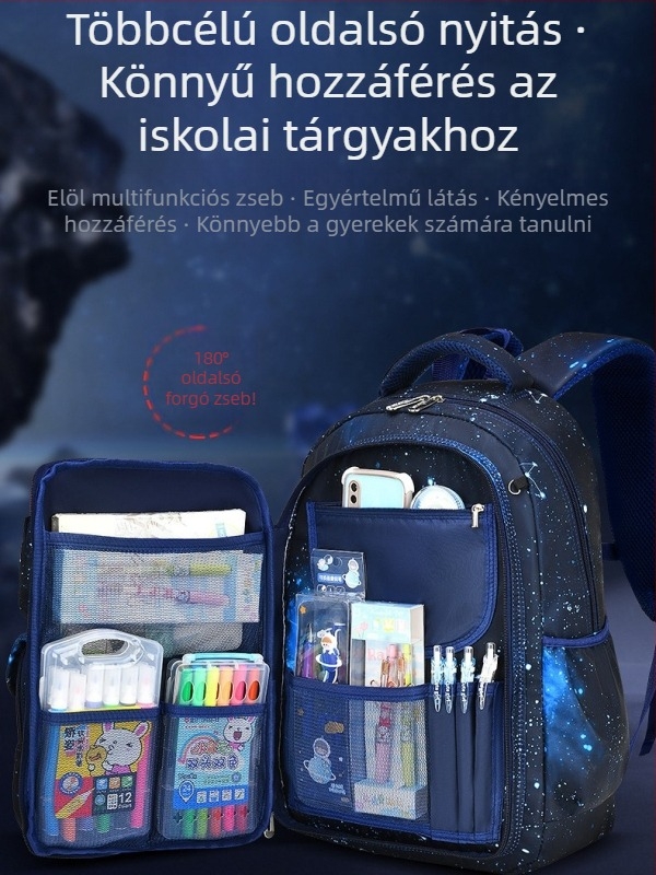 Iskolai hátizsák fiúknak, általános iskola 1–6. osztály, nejlon, lélegző, vízálló, ultra könnyű, légpárnás vállpánt