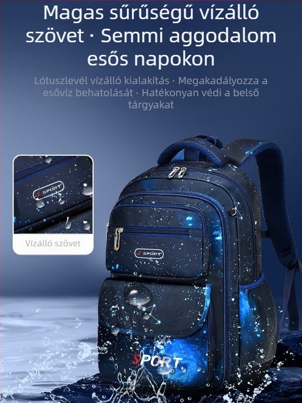 Iskolai hátizsák fiúknak, általános iskola 1–6. osztály, nejlon, lélegző, vízálló, ultra könnyű, légpárnás vállpánt