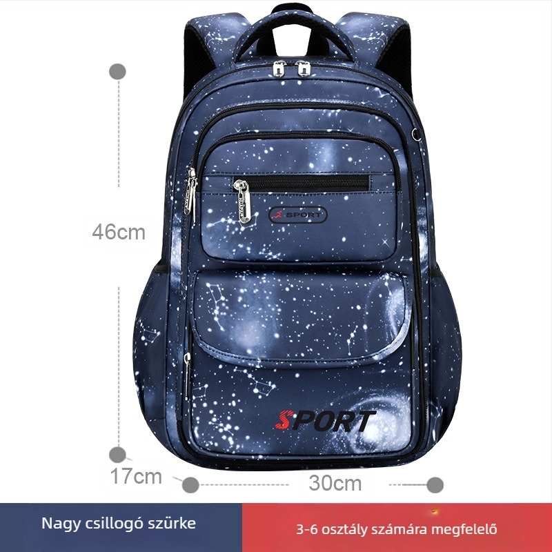 Iskolai hátizsák fiúknak, általános iskola 1–6. osztály, nejlon, lélegző, vízálló, ultra könnyű, légpárnás vállpánt