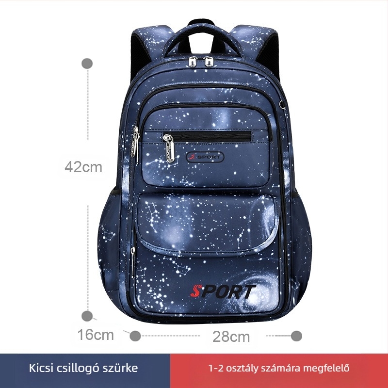 Iskolai hátizsák fiúknak, általános iskola 1–6. osztály, nejlon, lélegző, vízálló, ultra könnyű, légpárnás vállpánt