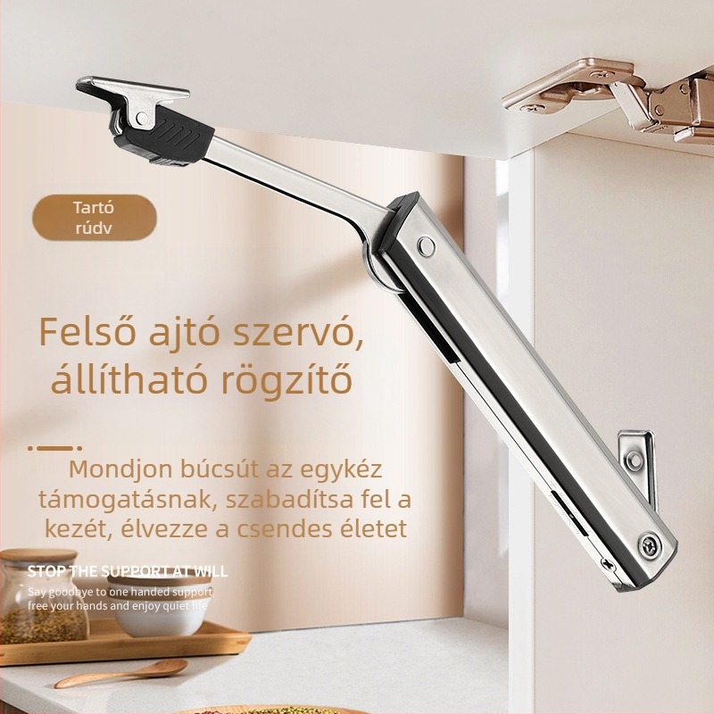 Elf modellű felnyíló szekrényajtó hidraulikus rúd; anyag: hidegen hengerelt acél; elektroplakolt felületi kezelés; világos luxus stílus; Yankailong Hardware