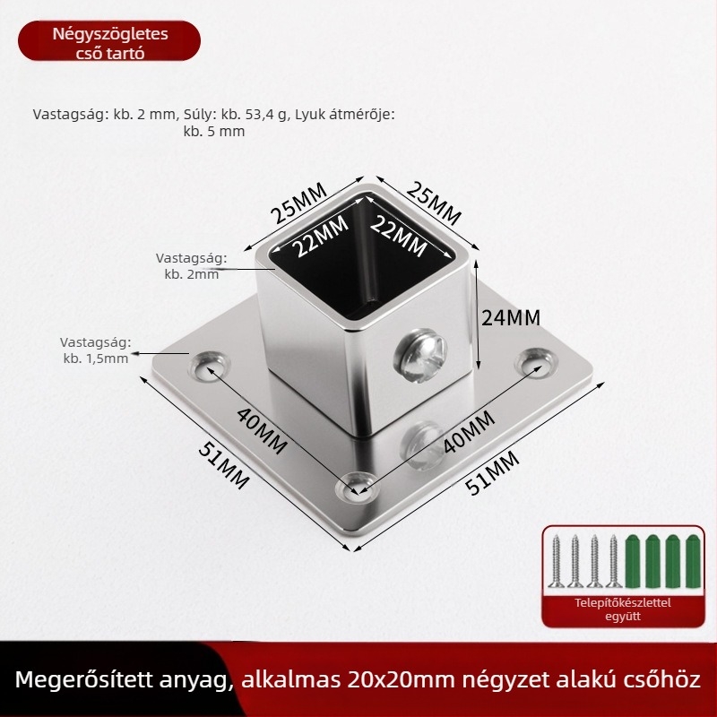 Négyzet alakú flanx alapcső tartó oldalrögzítéshez, rozsdamentes acél 201, felület: szálcsiszolt, modern minimalist dizájn