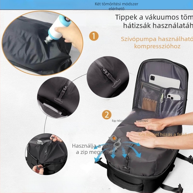 Üzleti utazásokhoz tervezett hátizsák, uniszex, vízálló, száraz–nedves rekesz, 36–55 L kapacitás, nylon anyag