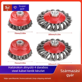 Nine Horses tál alakú csavart huzalos kerék készlet, 4 db, magas széntartalmú acél, 8500 RPM, rozsda eltávolítás és polírozás fém- és nemfém felületeken