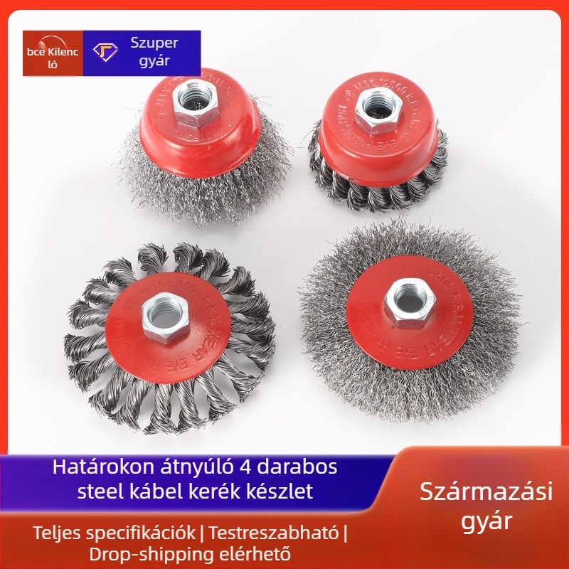 Nine Horses tál alakú csavart huzalos kerék készlet, 4 db, magas széntartalmú acél, 8500 RPM, rozsda eltávolítás és polírozás fém- és nemfém felületeken