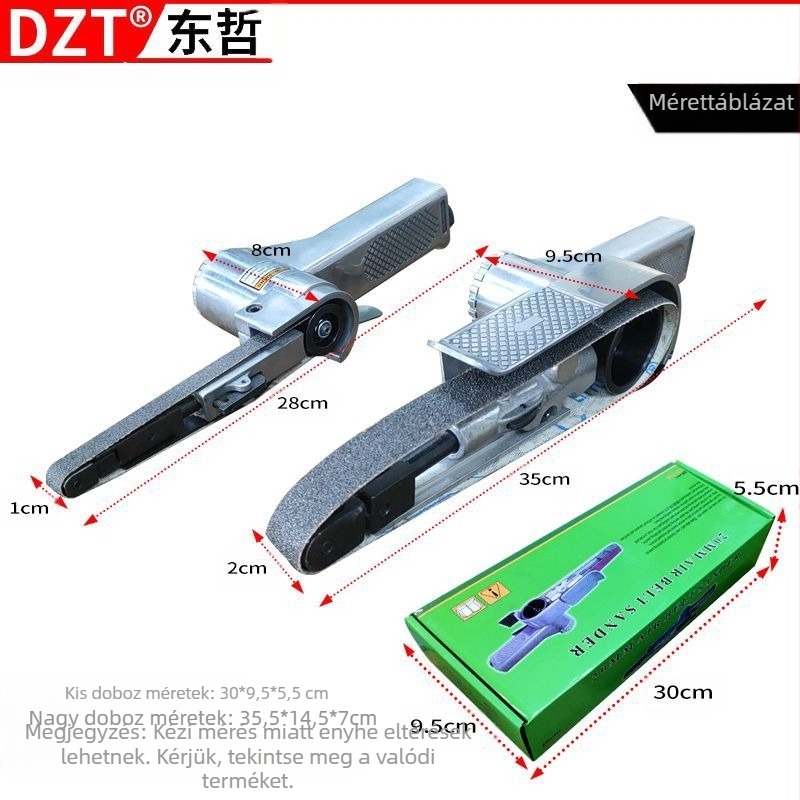 Ipari szintű pneumatikus szalagcsiszoló szögfejjel, 350 mm hosszú, Dzt/Dongzhe