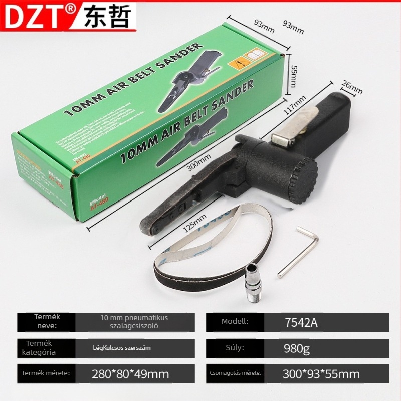 Ipari szintű pneumatikus szalagcsiszoló szögfejjel, 350 mm hosszú, Dzt/Dongzhe