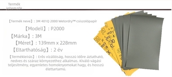 3M nedves csiszolópapír, 2000 mesh, 1500 grit, autófesték karcolások polírozásához